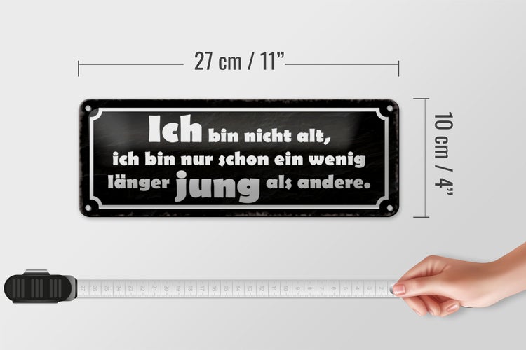 Blechschild Spruch 27x10cm bin nicht alt bin länger jung Dekoration