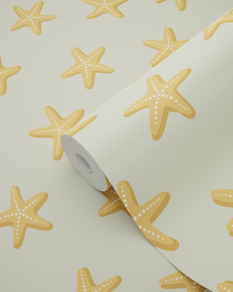 Tapete mit Seestern-Muster in Gelb und Weiß