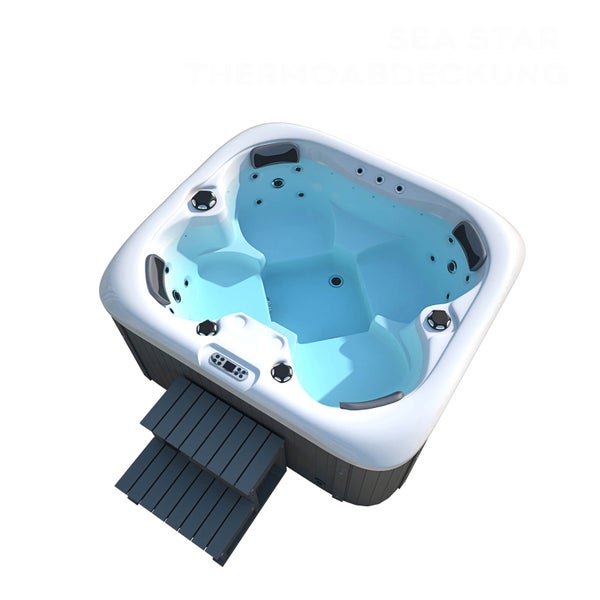Home Deluxe - Outdoor Whirlpool - SEA STAR PLUS Treppe und Thermoabdeckung - Maße 180 x 160 x 79 cm - Inkl. Heizung, 19 Massagedüsen und 15 Lichtquellen I Außen Whirlpool Spa für 4 Personen