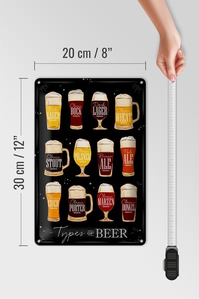 Blechschild Spruch 20x30cm Types of Beer Bier Sorten schwarz