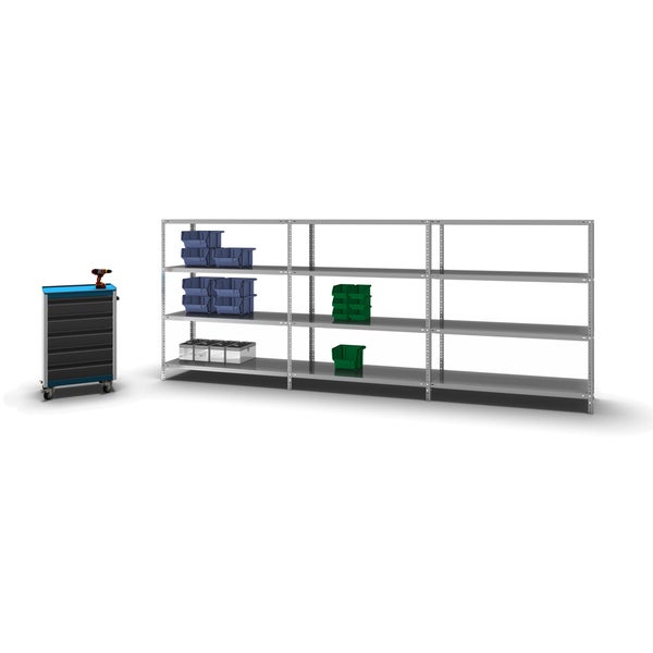 PROREGAL Fachbodenregal Schraubsystem Light-Duty Grundregal HxBxT 150 x 130 x 50 cm 4 Ebenen Fachlast 125 kg Beidseitig Nutzbar Verzinkt