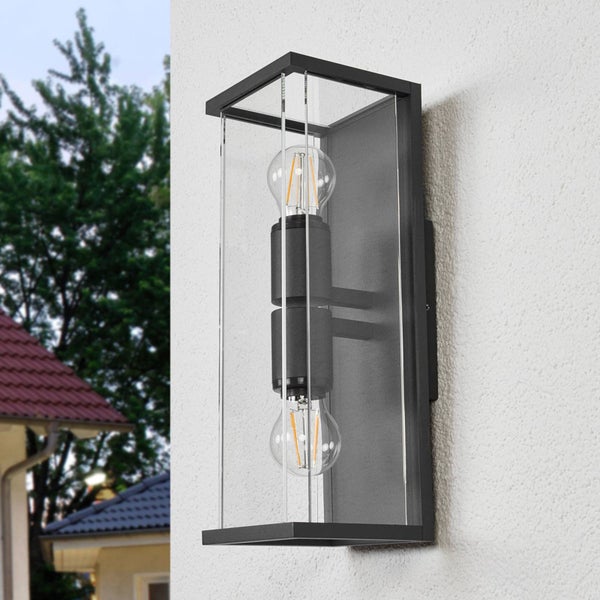 Lucande Wandleuchte außen Annalea (spritzwassergeschützt (Modern) in Schwarz aus Aluminium (2 flammig, E27) - Außenwandleuchten Wandlampe Led Außenlampe Outdoor für Außenwand/Hauswand