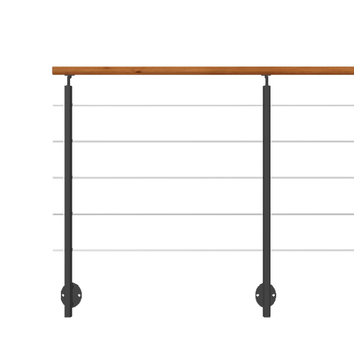 Geländer mit Holzhandlauf und Stahlseilen