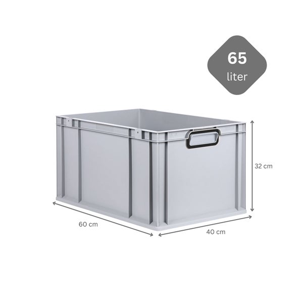 Eurobox NextGen Color, HxBxT 32x40x60cm, 65 Liter, Griffe schwarz geschlossen, Verstärkter Boden, Grau, Eurobehälter, Transportbox, Transportbehälter, Stapelbehälter