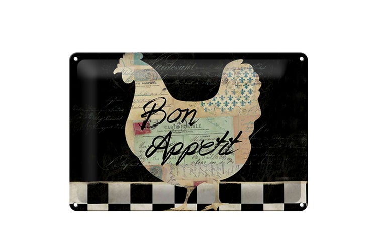 Blechschild Spruch 30x20cm Huhn Hühner Bon Appetit