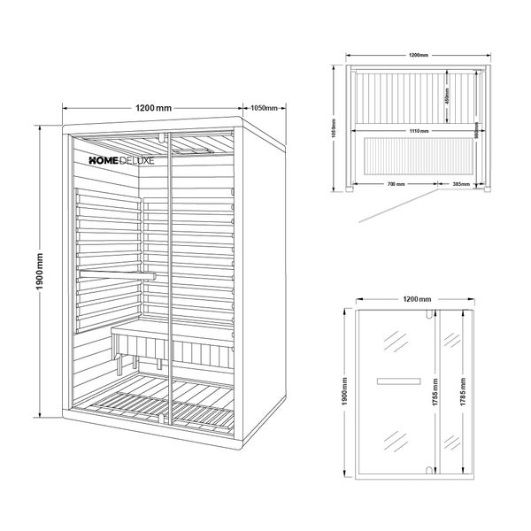 Home Deluxe – Infrarotkabine – NERO - M – 120 x 105 x 190 cm - für 2 Personen, 4 Karbon - Flächenstrahler – Holz: Hemlocktanne I Infrarotsauna, Sauna, Wärmekabine, Infrarot