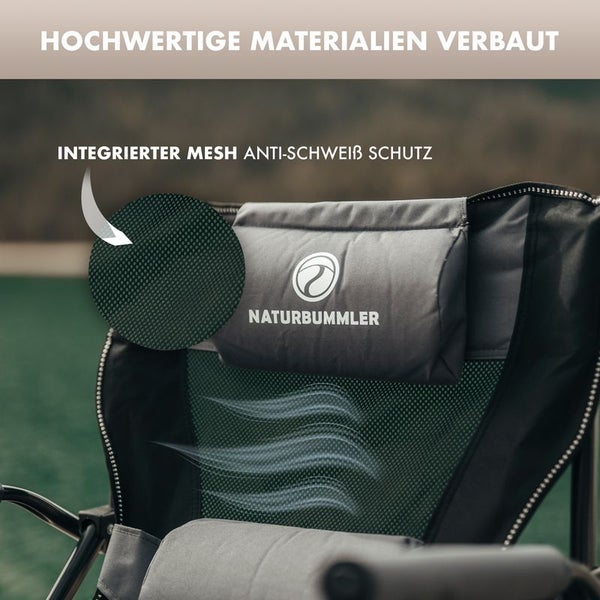 Campingstuhl bis 160kg belastbar - faltbar - eingebaute Taschen- gepolstert mit Sitzkissen