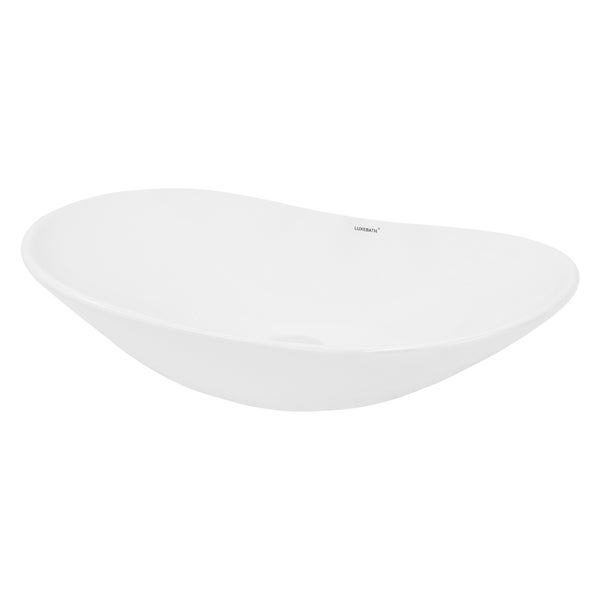 ECD Germany Design Waschbecken Waschtisch 640x365x130 mm inkl. Ablaufgarnitur für Waschbecken ohne Überlauf - Keramik Weiß Aufsatzbecken Aufsatzwaschbecken Waschschale Aufsatzwaschtisch Spülbecken
