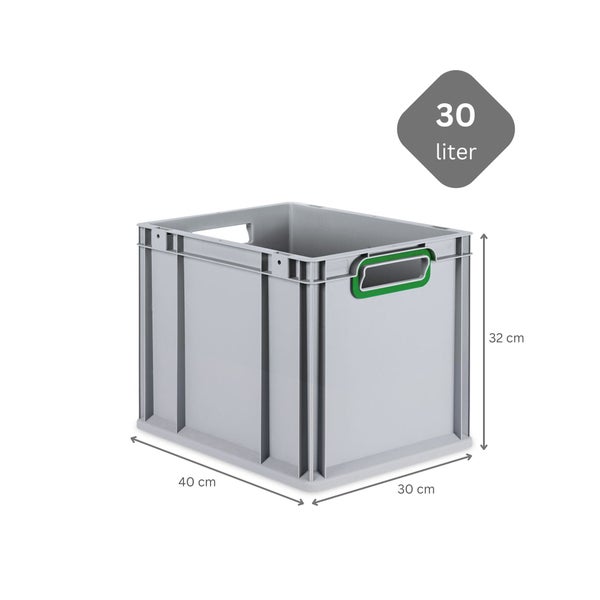 PROREGAL Spar Set 4x Eurobox Nextgen Color Mit Auflagedeckel & Schiebeschnappverschlüsse HxBxT 32 x 30 x 40 cm Griffe Grün Offen Glatter Boden