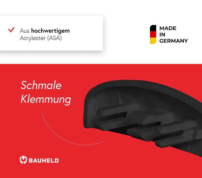Produkt aus Acrylester mit schmaler Klemmung und Made in Germany Siegel.