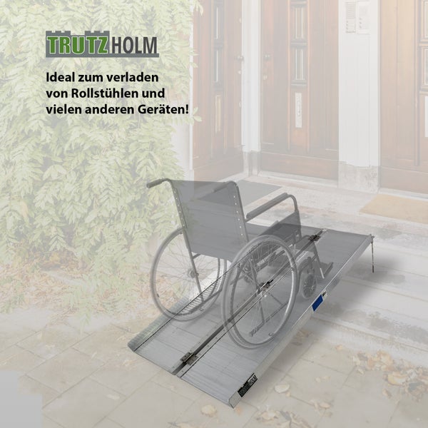 TRUTZHOLM Rollstuhlrampe klappbar 184 cm Traglast 272 kg Alu grau geriffelt Auffahrrampe