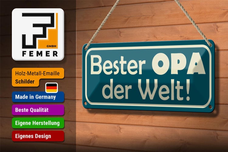 Blechschild Spruch 27x10cm Bester Opa der Welt Dekoration