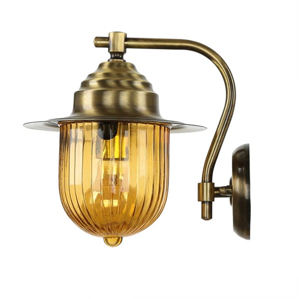 Wandleuchte mit transparentem, geriffeltem Glasschirm