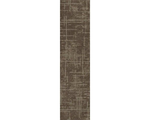 Teppichläufer mit abstraktem Linienmuster in Braun und Beige.