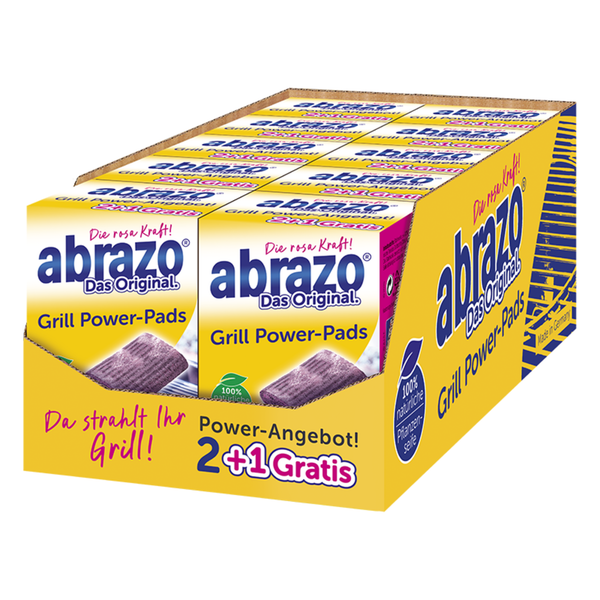 abrazo Grill Power-Pads Vorratspackung, Reinigungskissen aus Stahlwolle mit 100 Prozent natürlicher Pflanzenseife für Grill und Rost.