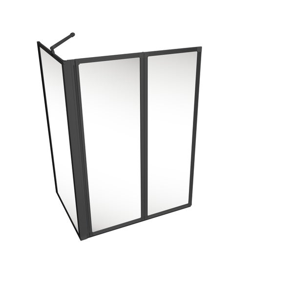 Duschwand mit zwei Elementen und schwenkbarem Seitenelement