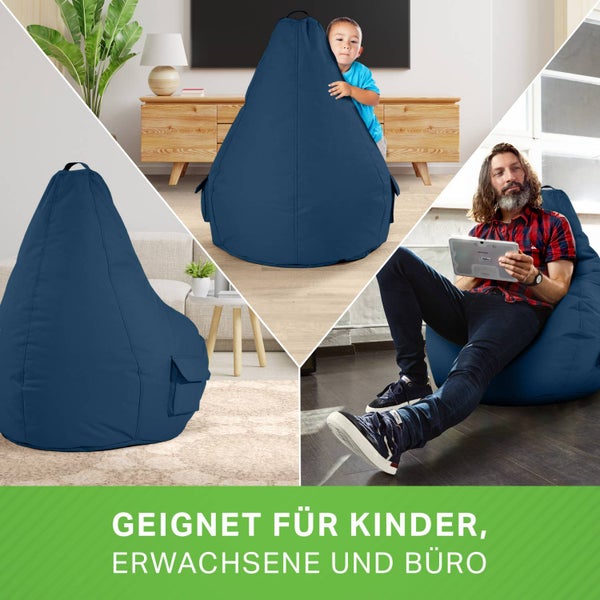 Green Bean 2er Set Sitzsack + Hocker - fertig befüllt - robust waschbar schmutzabweisend - Kinder & Erwachsene Bean Bag Bodenkissen Lounge Sitzhocker Relax-Sessel Gamer Gamingstuhl Pouf - Dunkelblau
