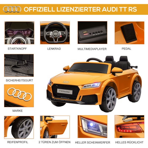 HOMCOM Kinder Elektroauto, 12V, mit 2,4 G Fernbedienung, Audi, mit Scheinwerfer, MP3-Anschluss, bis 3 km/h, für Kinder 3-5 Jahre, 102L x 60B x 44H cm, Kunststoff, Eisen, Gelb