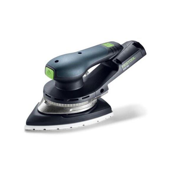 Festool Akku-Deltaschleifer mit dreieckiger Schleifplatte und ergonomischem Griff.