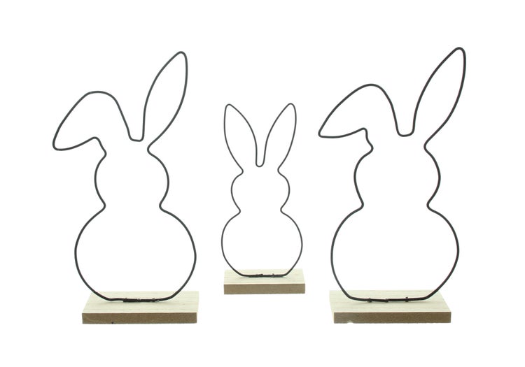 FRANK FLECHTWAREN|Osterdeko Hasen, 3er Set, 7 x 3 x 16 cm, 10 x 4 x 20,5 cm, METALL, MDF