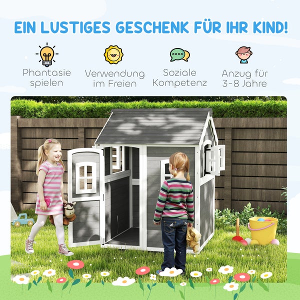 Spielhaus für Kinder im Garten mit zwei Kindern