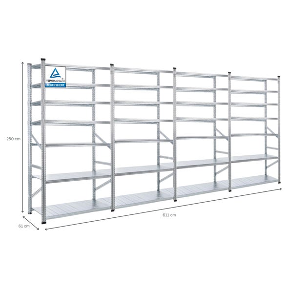PROREGAL Fachbodenregal Proximo Stecksystem 250x600x60cm 7 Ebenen Beidseitig nutzbar Verzinkt
