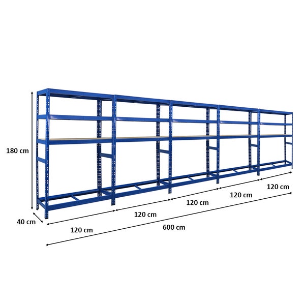 PROREGAL Mega Deal 5x Reifenregal Tiger HxBxT 180 x 120 x 40 cm bis zu 6 Reifen auf 1 Ebene mit 3 Fachboden Blau