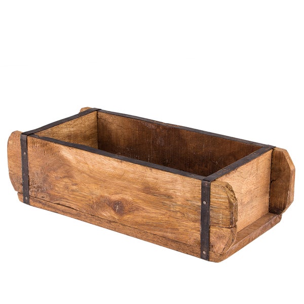 3x Ziegelform 32x14x9 cm - Ein-Kammer - Vintage Holzkiste mit Metallbeschlägen - Ordnungsbox Allzweckkiste - Nachbau aus Altholz - Jedes Stück ein Unikat