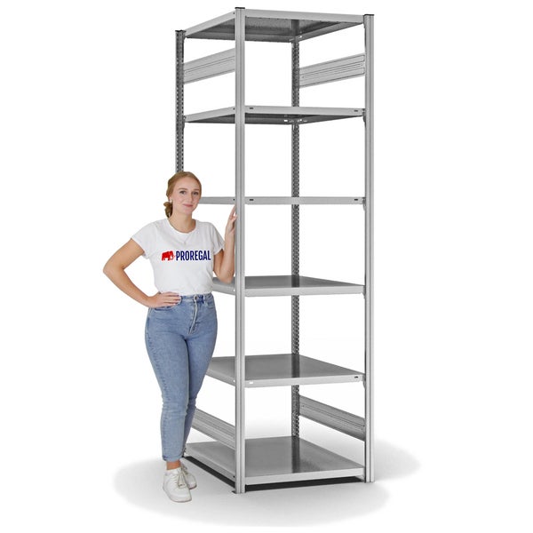 PROREGAL Fachbodenregal Stecksystem T-Profil Light-Duty Grundregal HxBxT 250 x 75 x 80 cm 6 Ebenen Fachlast 130 kg Beidseitig Nutzbar Verzinkt
