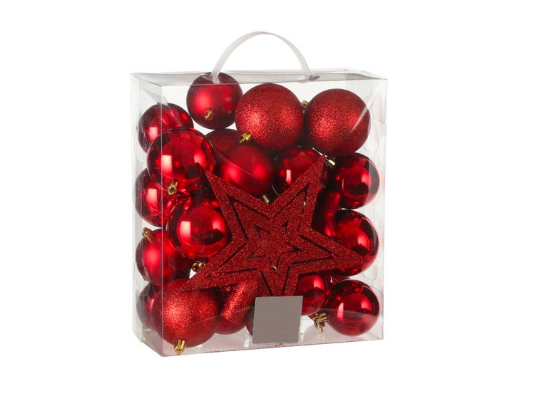 LAALU Satz von 40 Ornamenten: Ornamente und Spitze rot mix 6-20 cm