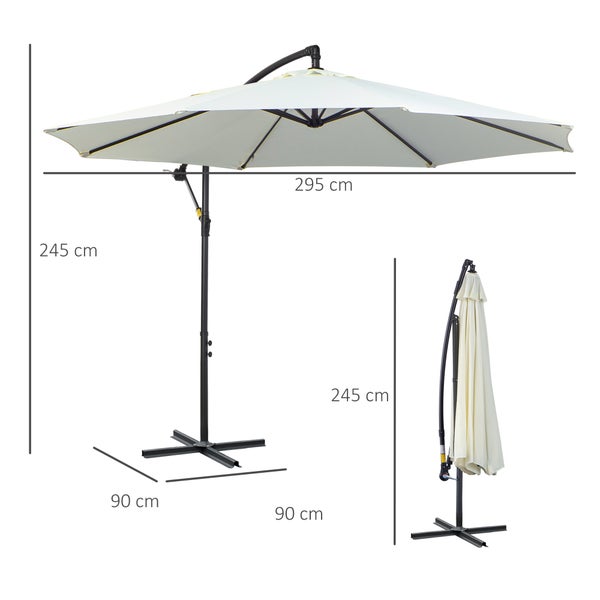 Outsunny Sonnenschirm, mit Handkurbel Rund, Stahlbogenstäbe und Stahl-Stehstäbe, Ø3 x 2,5H m, Polyestergewebe, Crème