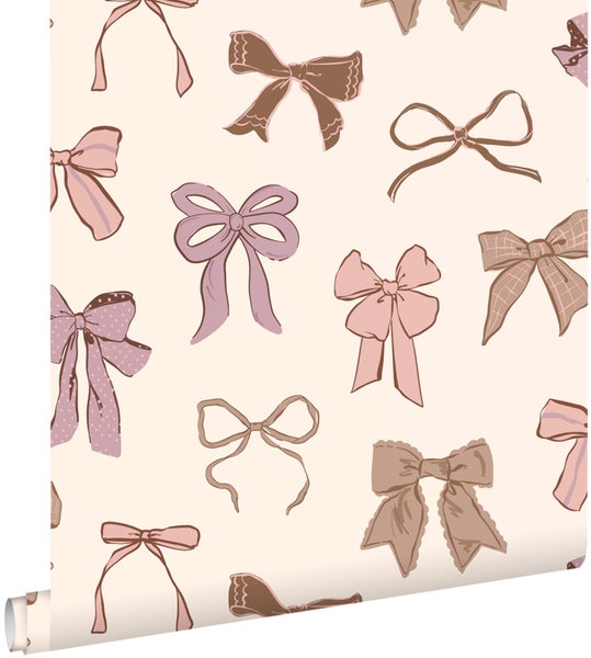 ESTAhome Tapete kleine Schleifen Braun, Rosa und Lila - 50 x 900 cm - 131470