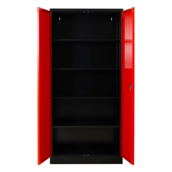 PROREGAL Stahlschrank Bee 5 Fachböden HxBxT 195 x 92 x 42 cm Pulverbeschichtetes Fachbodenmaterial Schwarz & Rot