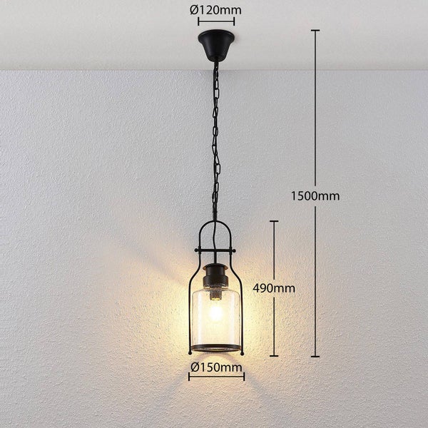 Lindby Pendelleuchte (Laterne) Rozalie (Retro, Vintage Antik) in Schwarz aus Metall (1 flammig E27) - Deckenlampe Esstischlampe Hängelampe Hängeleuchte Flurleuchte