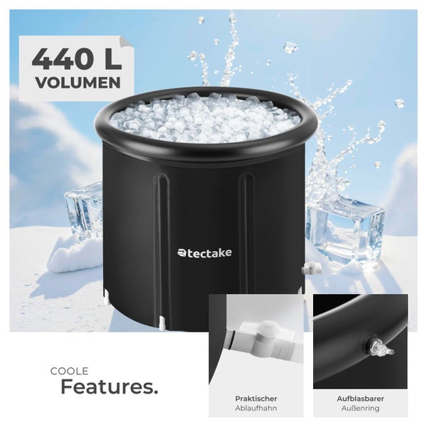 Tragbarer Tectake Getränkekühler mit 440 Liter Volumen, Ablaufhahn und aufblasbarem Außenring