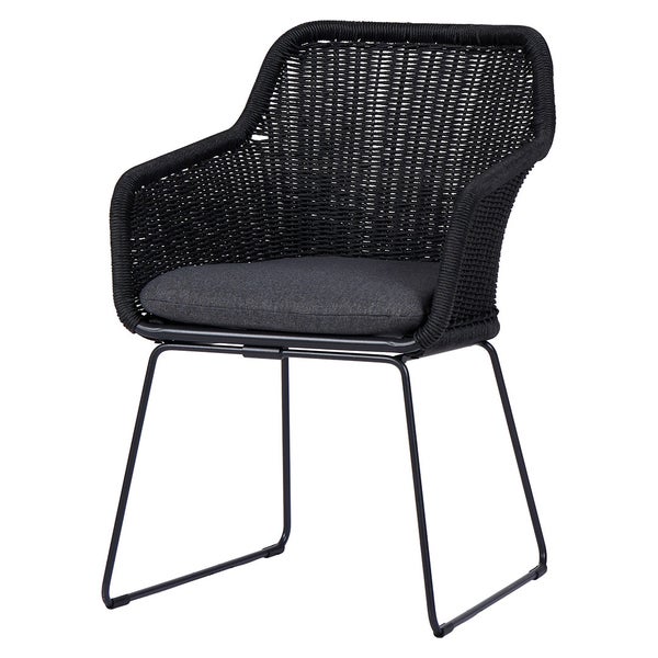 Sif Gartenstuhl Polyrattan mit Kissen schwarz, grau. 4er Set