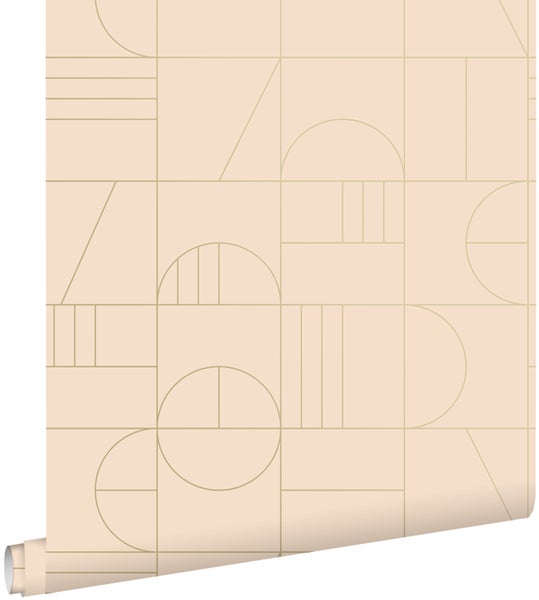 ESTAhome Tapete Art Decó Muster Pfirsichrosa und Gold - 0,53 x 10,05 m - 139206