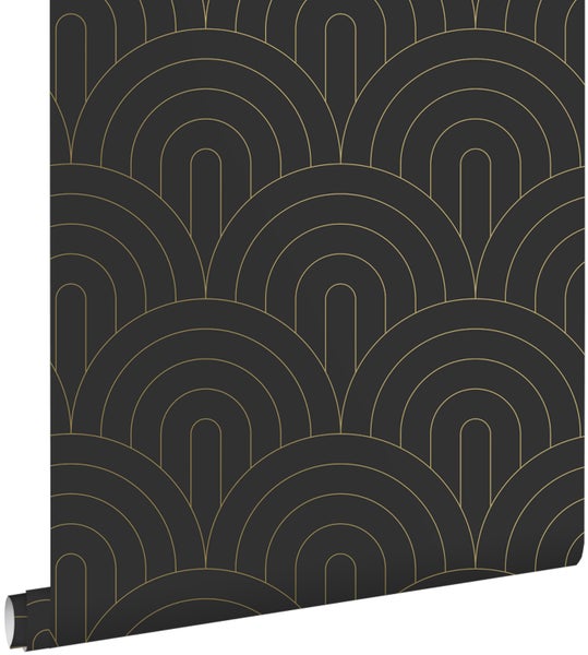 ESTAhome Tapete Art Decó Muster Schwarz-Weiß - 0.53 x 10.05 m - 139742