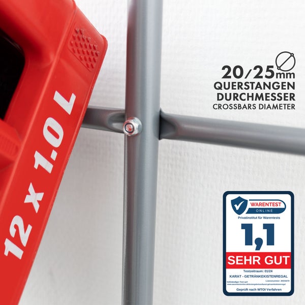 FLOORDIREKT Flaschenkastenständer Rocket - Regal mit Wandbefestigung - Grau - Für 3 Kästen - 49,5 x 32,5 x 115,5 cm