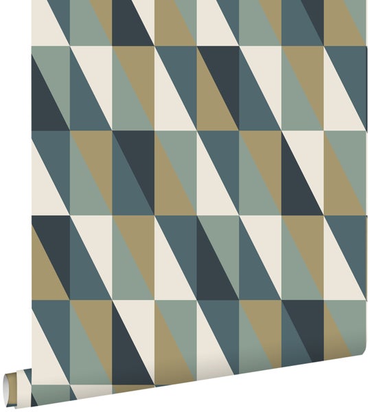 ESTAhome Tapete grafische Dreiecke Gold, Grün und Blau - 0,53 x 10,05 m - 139197