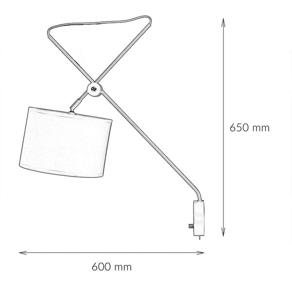 Zeichnung einer Wandleuchte mit den Maßen 650 mm Höhe und 600 mm Ausladung