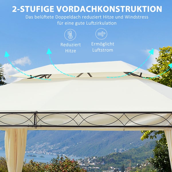 Outsunny Pavillon, Gartenpavillon, 3x4 m, Stahl, Polyester, Creme