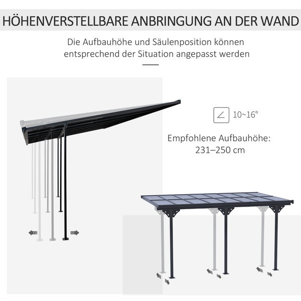 Outsunny Pergola, höhenverstellbar, Sonnenschutz, Terrassendach, 4 x 3 m, Aluminium, Grau