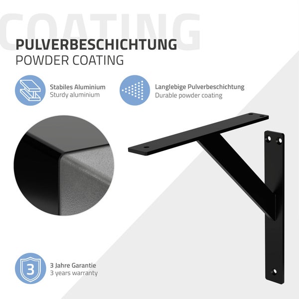 ML-Design 2 Stück Regalhalterung 240x240 mm, Schwarz, Aluminium, Schwebende Regalhalterungen, Regalwinkel, Wandhalterung für Regalbrett, Regalträger für Wandmontage, Wandregal Wandkonsole Regalstütze