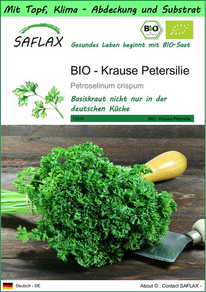 SAFLAX Garden to go - BIO - Krause Petersilie - Petroselinum crispum - 800 Samen - Mit Topf, Klima - Deckel und Anzuchtsubstrat