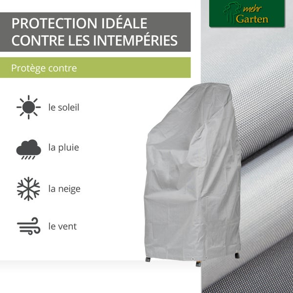 Mehr Garten - Premium PROTECT Stapelstuhl-Abdeckung, 68 (B) x 96 (T) x 110/150 (H) cm I Gartenmöbel-Schutzhülle wasserdicht, UV-beständig & atmungsaktiv aus robustem Gewebe I Taupe (Hellgrau)