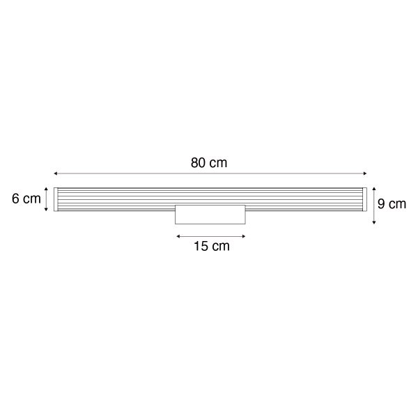 Abmessungen einer LED-Wandleuchte: 80 cm breit, 9 cm hoch und 6 cm tief