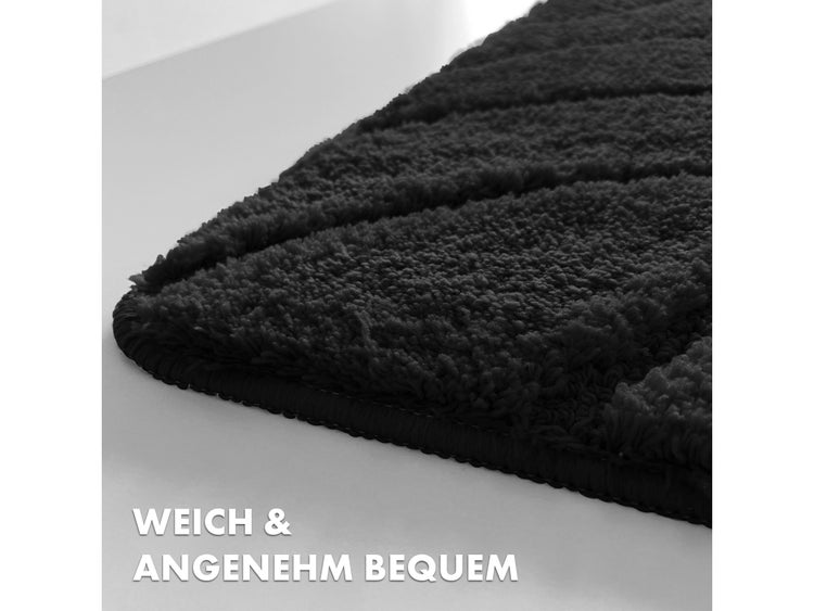 FLOORDIREKT Badematte Maris - Flauschiger Badvorleger mit Blattstruktur - Schwarz - 40 x 60 cm
