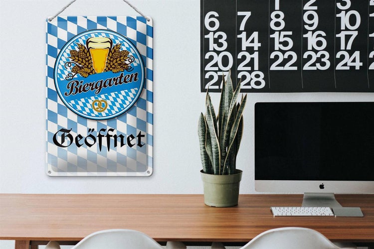 Blechschild Spruch 20x30cm Biergarten Bier Brezel Bayern