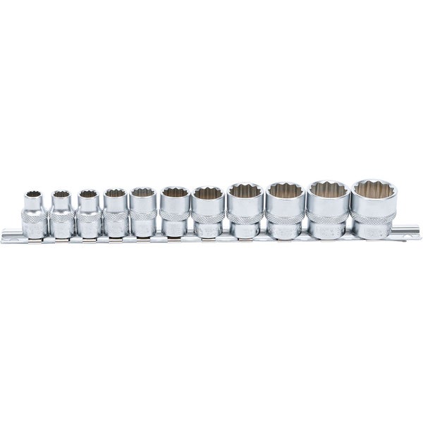BGS Steckschlüssel-Einsatz-Satz Zwölfkant Antrieb Innenvierkant 10 mm (3/8) Zollgrößen 11tlg. - 9112